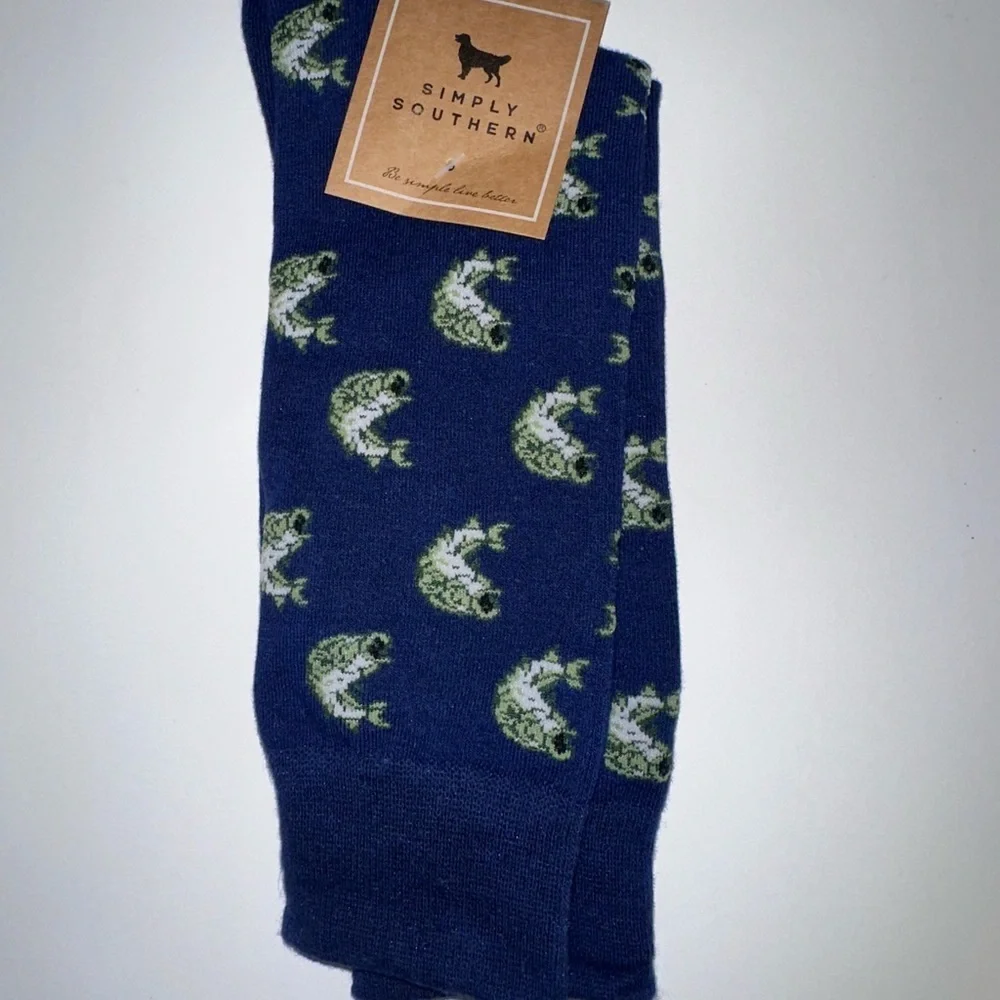 Simply Southern Blue and Green Casual Socks with Fish Design NWT